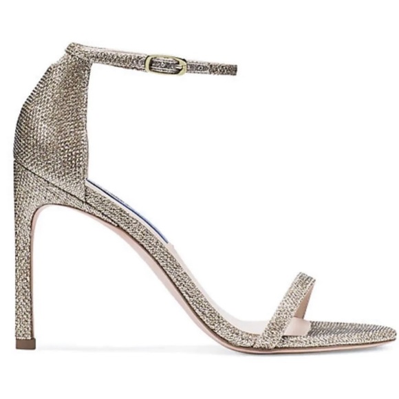 AUTHENTIC STUART WEITZMAN NUDISTSONG 4" STRAP SANDAL HEEL PLATINUM Noir 9.5 - Picture 12 of 12